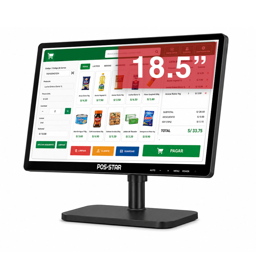 TRS185-4 MONITOR POS-STAR TOUCH SCREEN TRS185 18.5" FHD 1920 X 1080 HDMI/VGA - Imagen 1